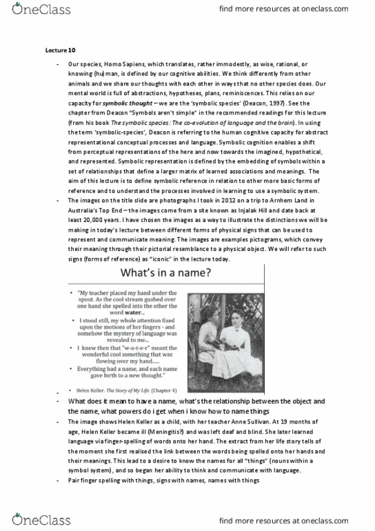 PSYC20007 Lecture Notes - Lecture 10: Signify, Anne Sullivan, Paralanguage thumbnail