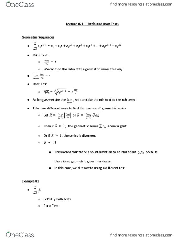 MATH1051 Lecture Notes - Lecture 21: Nth Root, Ratio Test thumbnail