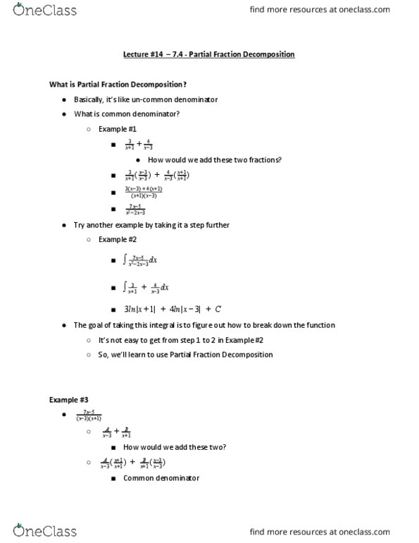 MATH1051 Lecture Notes - Lecture 14: Partial Fraction Decomposition thumbnail