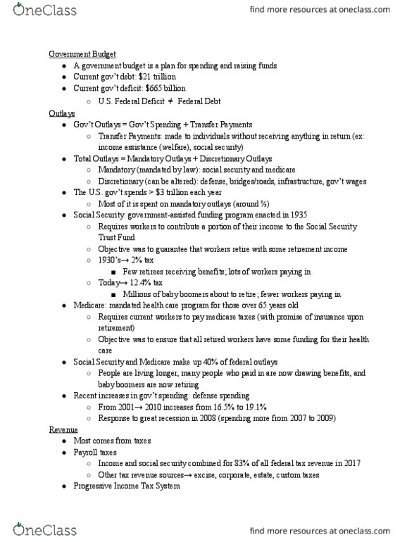 ECON103 Lecture Notes - Lecture 10: Tax Rate, Social Security Trust Fund thumbnail