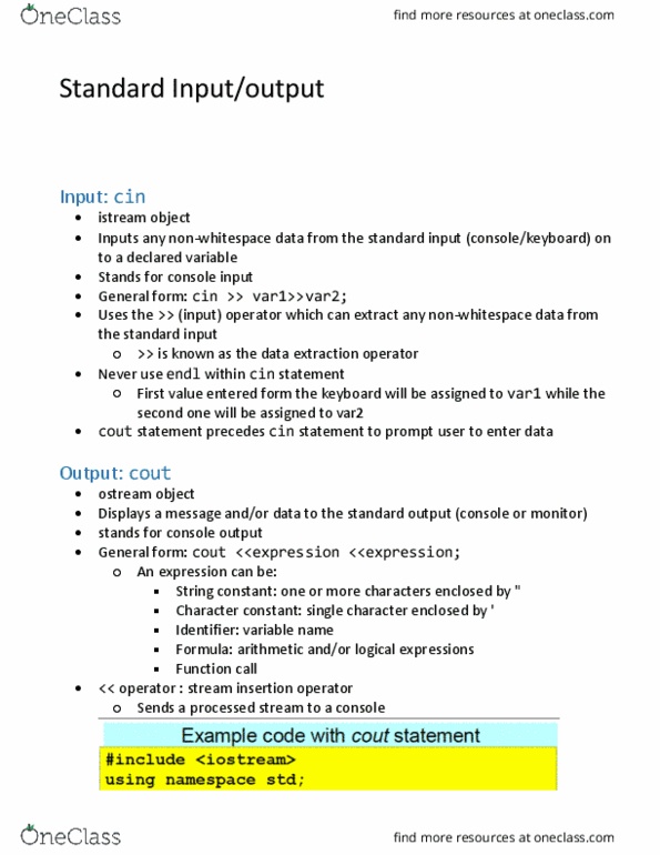 Engineering Science 1036A/B Lecture Notes - Lecture 5: Standard Streams, Backslash thumbnail