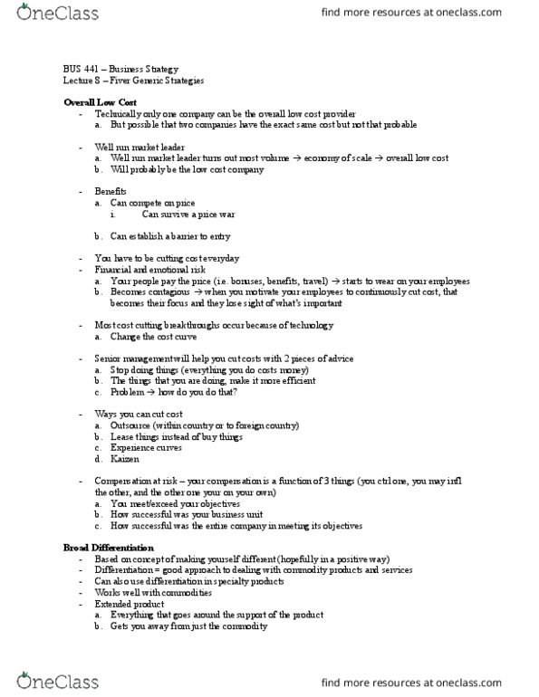 BUS 441 Lecture Notes - Lecture 8: Hundred Days Offensive, Leading Edge, Vertical Integration thumbnail