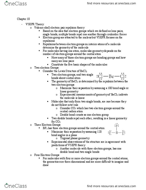 CHEM 110 Chapter Notes - Chapter 10: Octet Rule, Orbital Hybridisation, Chemical Polarity thumbnail