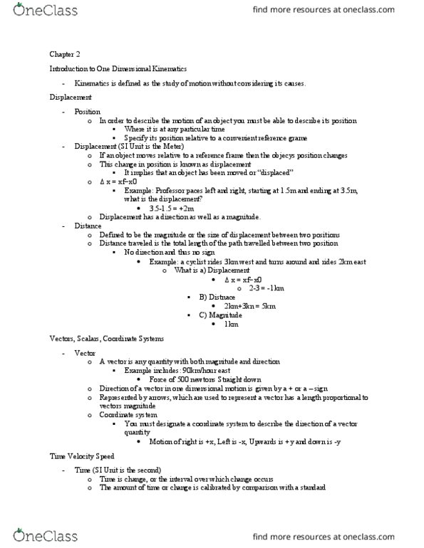 PHYS 100 Chapter Notes - Chapter 2: Coordinate System, One Direction, International System Of Units thumbnail