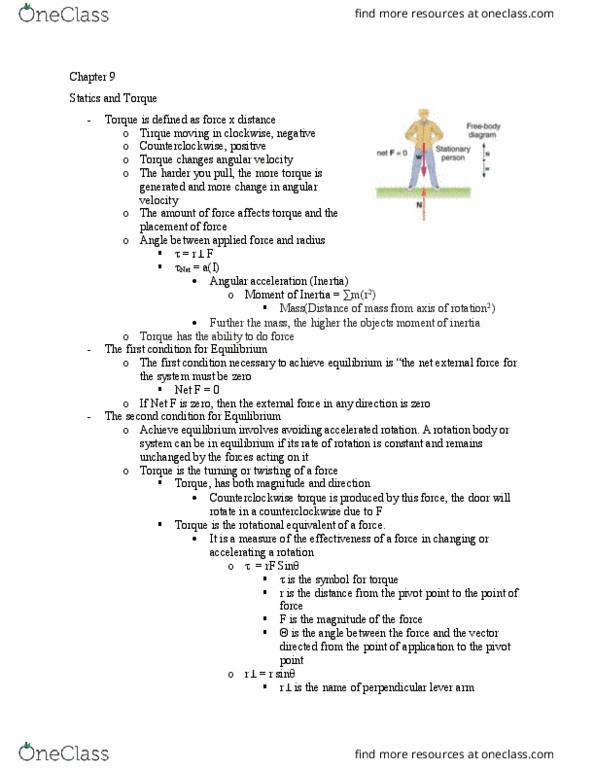 PHYS 100 Chapter Notes - Chapter 9: Angular Velocity, Mechanical Advantage, Free Body Diagram thumbnail