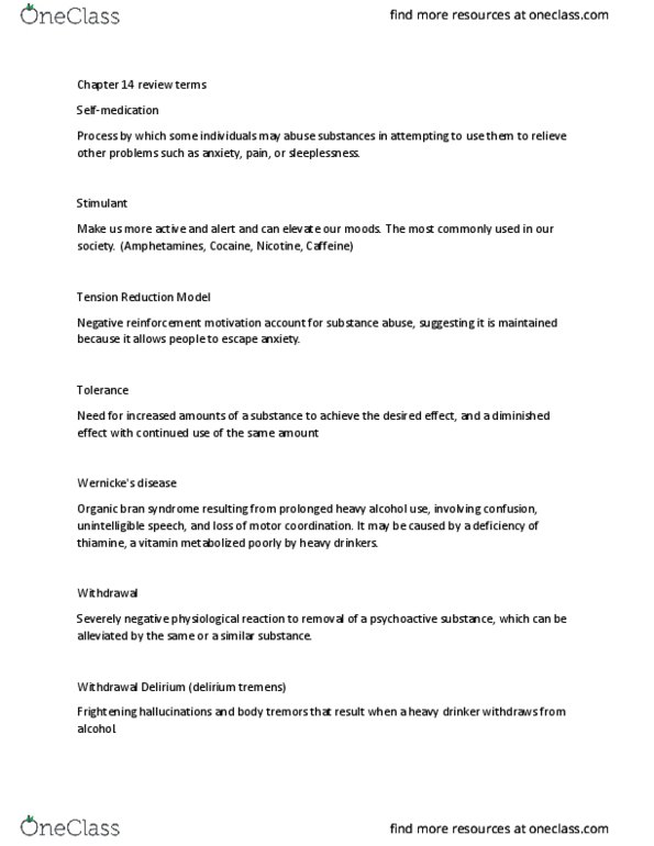 PSYC 324 Chapter Notes - Chapter 14: Stimulant, Thiamine, Barbiturate thumbnail