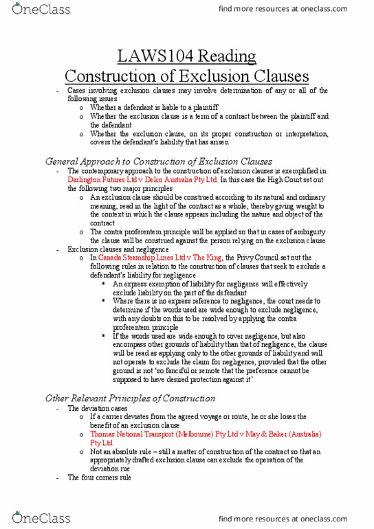 LAWS104 Chapter Notes - Chapter 13: Canada Steamship Lines, Contra Proferentem thumbnail