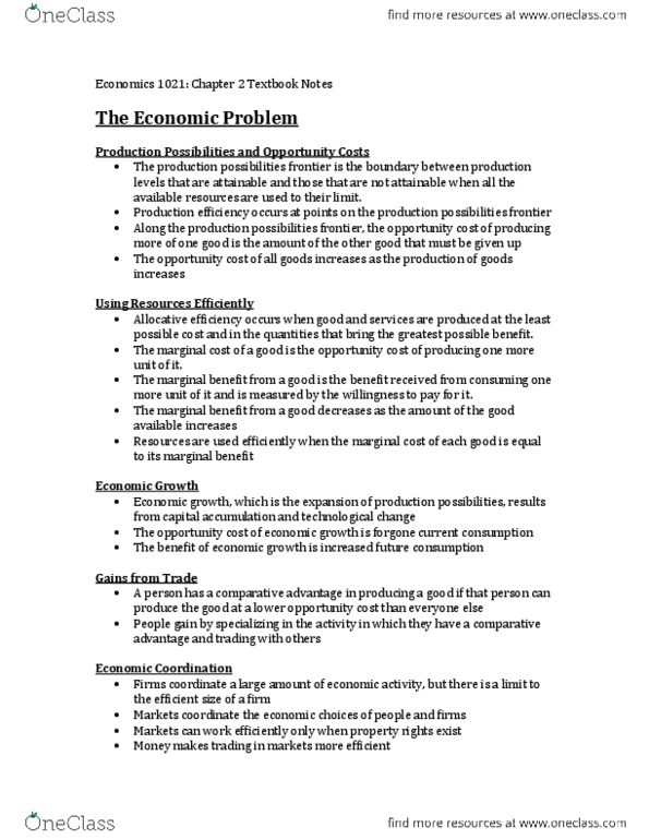 Economics 1021A/B Chapter Notes - Chapter 2: Capital Accumulation, Marginal Cost, Allocative Efficiency thumbnail