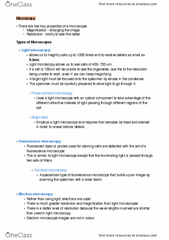 BIO1011 Lecture Notes - Lecture 3: Confocal Microscopy, Phase-Contrast Microscopy, Scanning Electron Microscope thumbnail