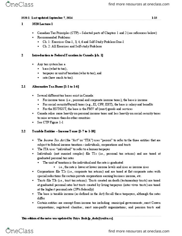 ADMS 4562 Lecture Notes - Lecture 1: Harmonized Sales Tax, Regressive Tax, Inter Vivos thumbnail