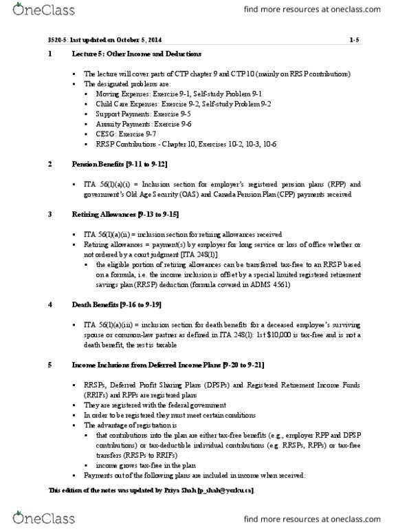 ADMS 4562 Lecture Notes - Lecture 11: Registered Retirement Savings Plan, Registered Education Savings Plan, Canada Pension Plan thumbnail