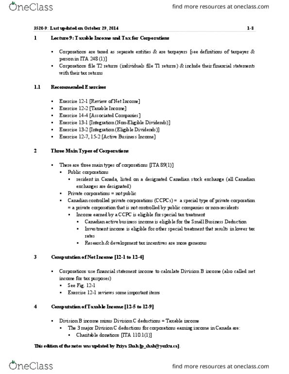 ADMS 4562 Lecture Notes - Lecture 9: Foreign Tax Credit, Montreal Exchange, Income Statement thumbnail