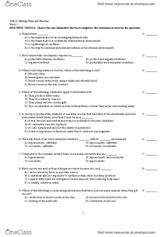 SLE132 Lecture Notes - Lecture 4: Tonicity, Melatonin, Homeostasis thumbnail