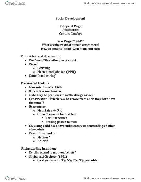 Psychology 1000 Lecture Notes - Egocentrism, Broccoli thumbnail