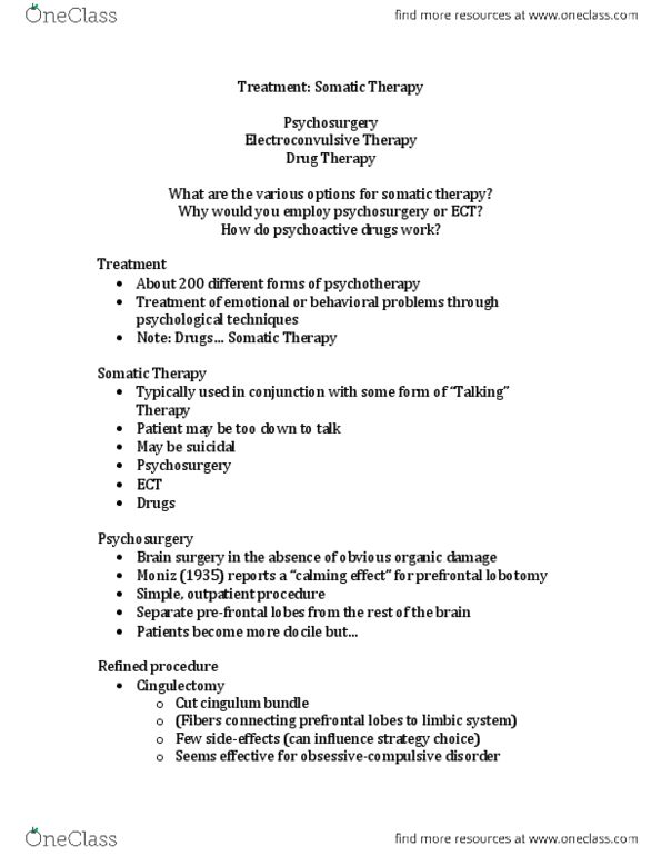 Psychology 1000 Lecture Notes - Lobotomy, Phenelzine, Diazepam thumbnail