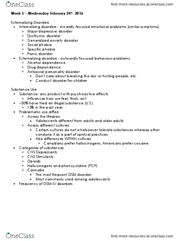 PSY240H1 Lecture Notes - Lecture 5: Cocaine Intoxication, Antisocial Personality Disorder, Generalized Anxiety Disorder thumbnail