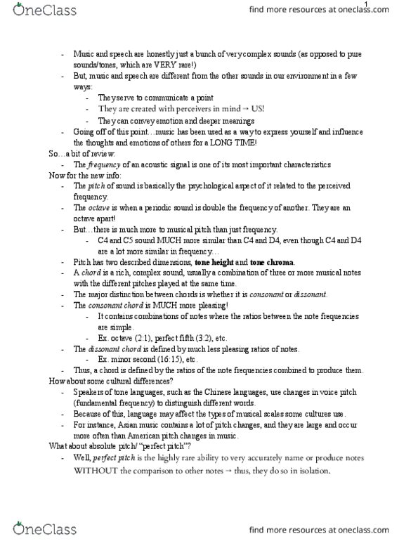 PSYC2274 Chapter Notes - Chapter 11: Absolute Pitch, Fundamental Frequency, Auditory Cortex thumbnail