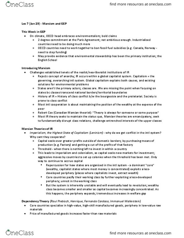 POLI 311 Lecture Notes - Lecture 7: Fernando Henrique Cardoso, Paris Agreement, Periphery Countries thumbnail