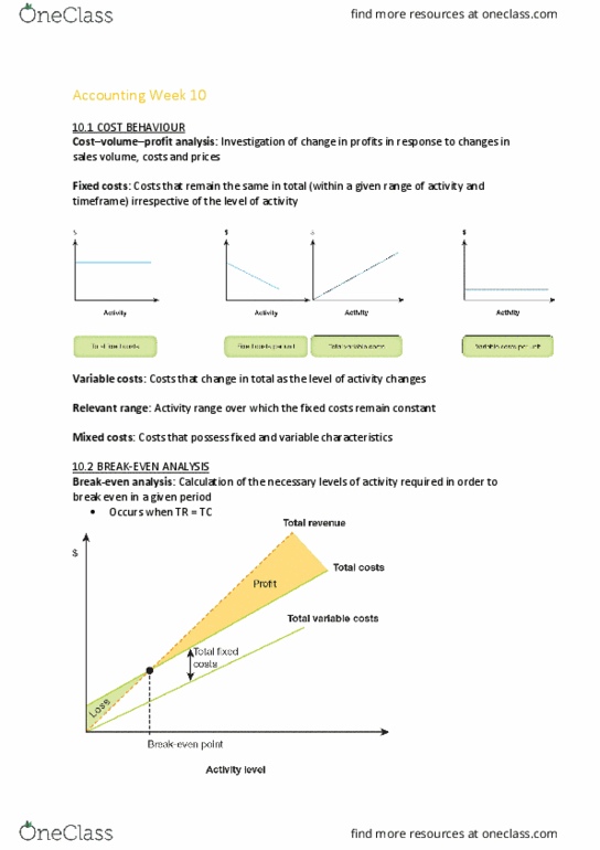 ACCT10001 Lecture Notes - Lecture 10: Operating Leverage, Contribution Margin, Fixed Cost thumbnail