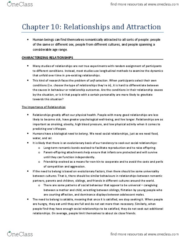 PSY220H5 Chapter Notes - Chapter 10: Random Assignment, Interpersonal Attraction, Equity Theory thumbnail