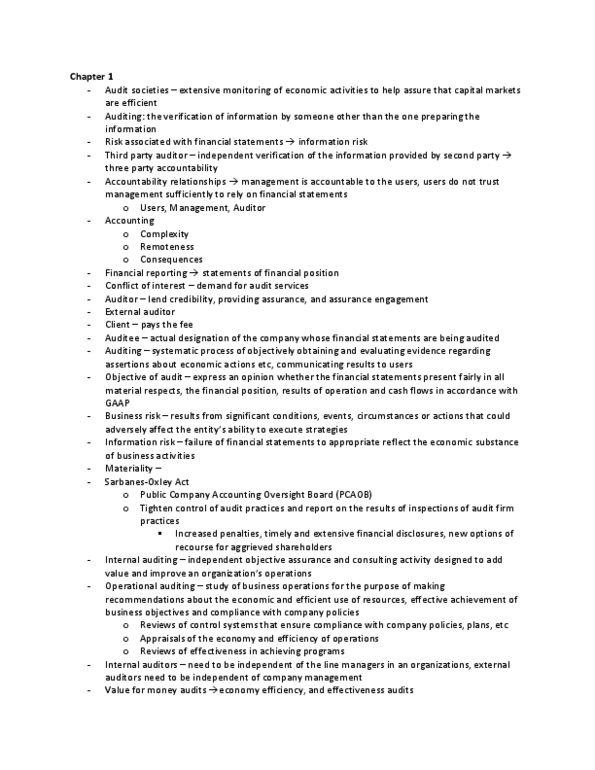 AFM201 Chapter 1: Audit Chapter 1 A Summary of Introduction to Audit thumbnail