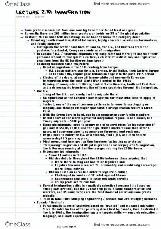 POL101Y1 Lecture Notes - Lecture 21: H-1B Visa, Economic Migrant, Illegal Entry thumbnail