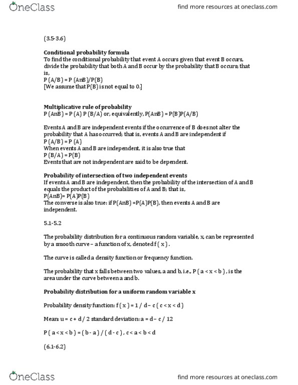 STA220H5 Lecture Notes - Lecture 3: Probability Density Function, Probability Distribution, Conditional Probability thumbnail