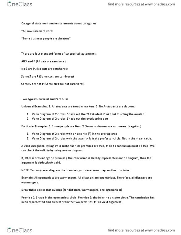PHI 1101 Lecture Notes - Logical Form, Multiple Choice, Syllogism thumbnail