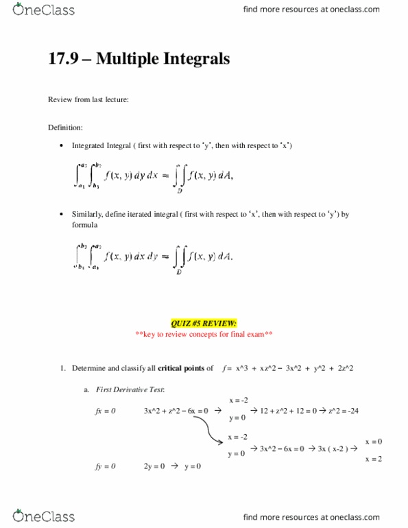 MATA33H3 Lecture Notes - Lecture 24: Iterated Integral, Determinant, Fxx thumbnail