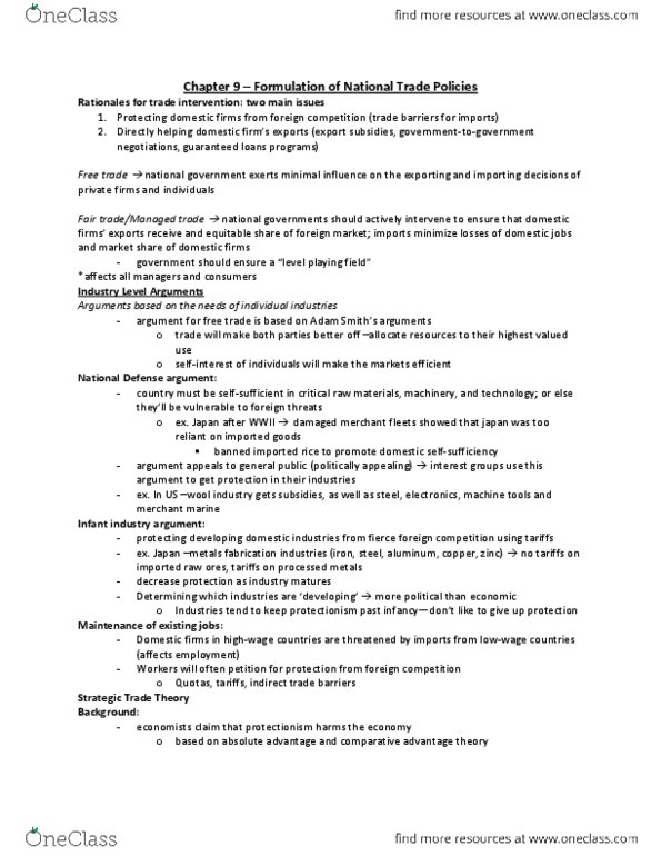 MGCR 382 Chapter Notes - Chapter 9: Ad Valorem Tax, Infant Industry Argument, Tariff thumbnail