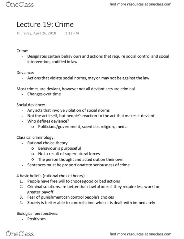 SOCIOL 1Z03 Lecture Notes - Lecture 19: Scientific Method, Differential Association, Cesare Lombroso thumbnail