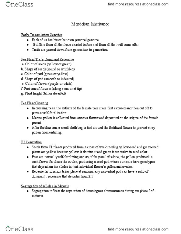 BIOL 1030H Lecture Notes - Lecture 10: Meiosis thumbnail