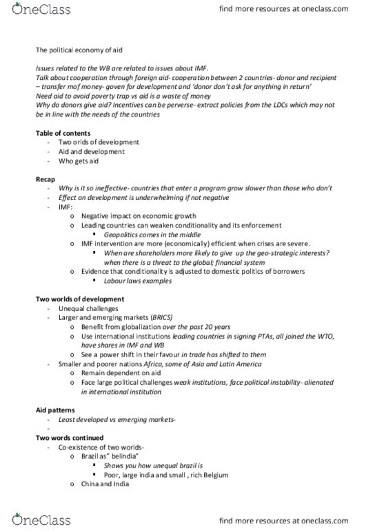 POLI 354 Lecture Notes - Lecture 19: Washington Consensus, Poverty Trap, Dependency Theory thumbnail