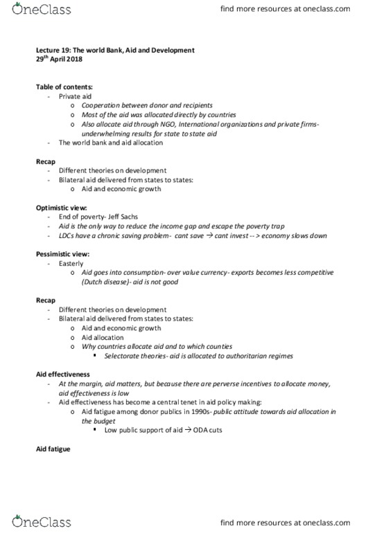 POLI 354 Lecture Notes - Lecture 20: Aid Effectiveness, Jeffrey Sachs, Poverty Trap thumbnail