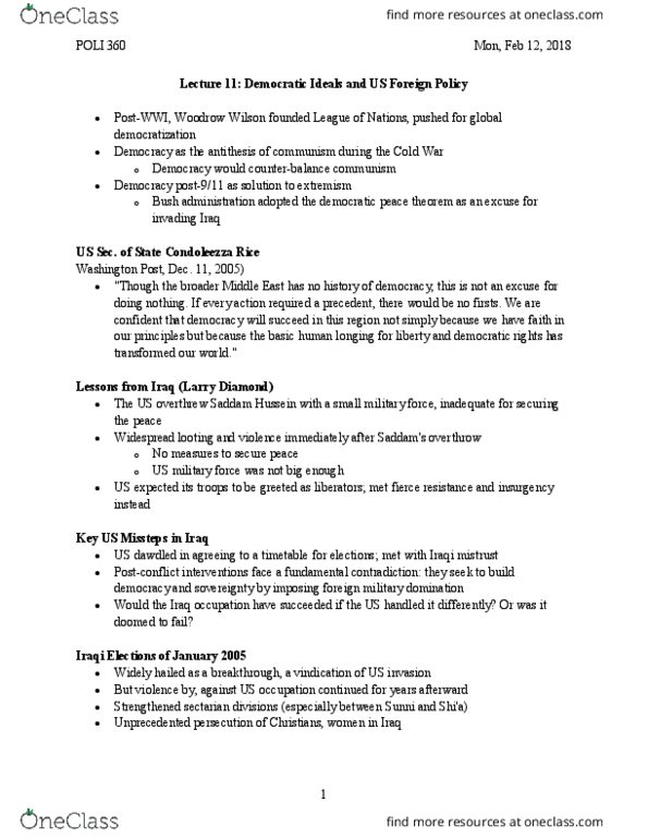 POLI 354 Lecture Notes - Lecture 11: Condoleezza Rice, Larry Diamond, Authoritarianism thumbnail