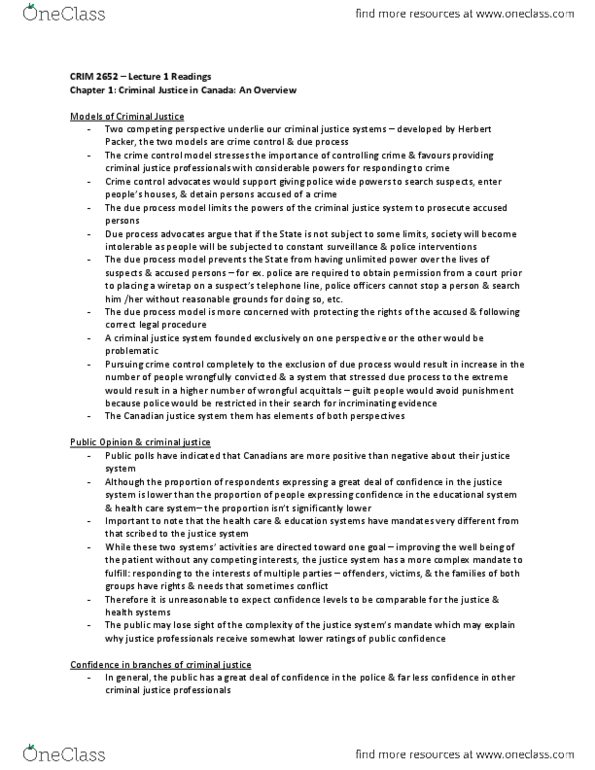 CRIM 2652 Chapter Notes -Youth Criminal Justice Act, Ontario Provincial Police, Canadian Police Information Centre thumbnail