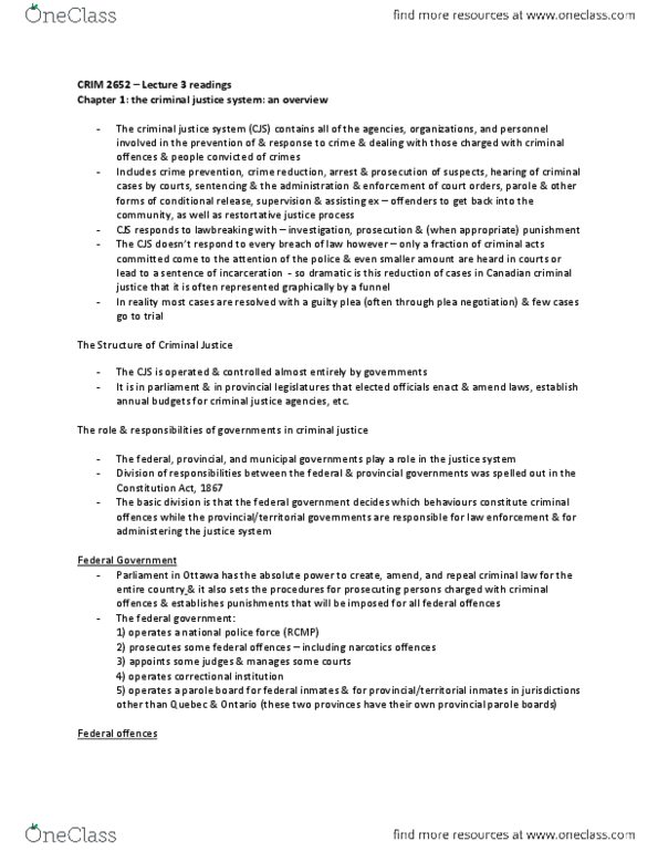 SOSC 2652 Lecture Notes - Lecture 3: Indictable Offence, Hybrid Offence, Summary Offence thumbnail