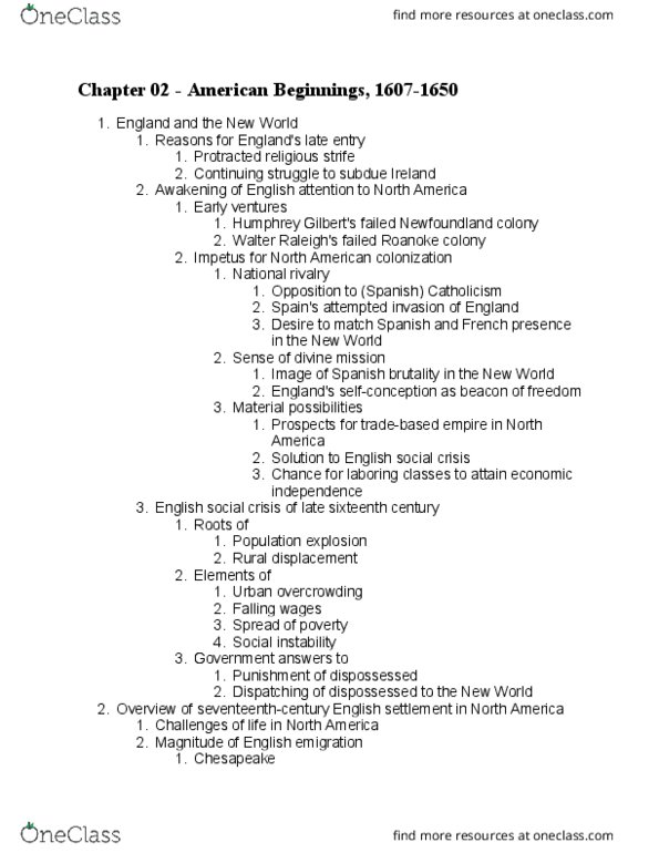 01:510:261 Lecture Notes - Lecture 2: Indentured Servant, Newfoundland Colony, Toleration thumbnail