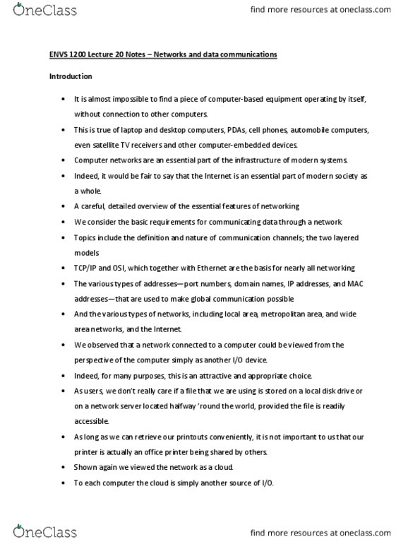 ENVS 1200 Lecture Notes - Lecture 20: Internet Protocol Suite thumbnail