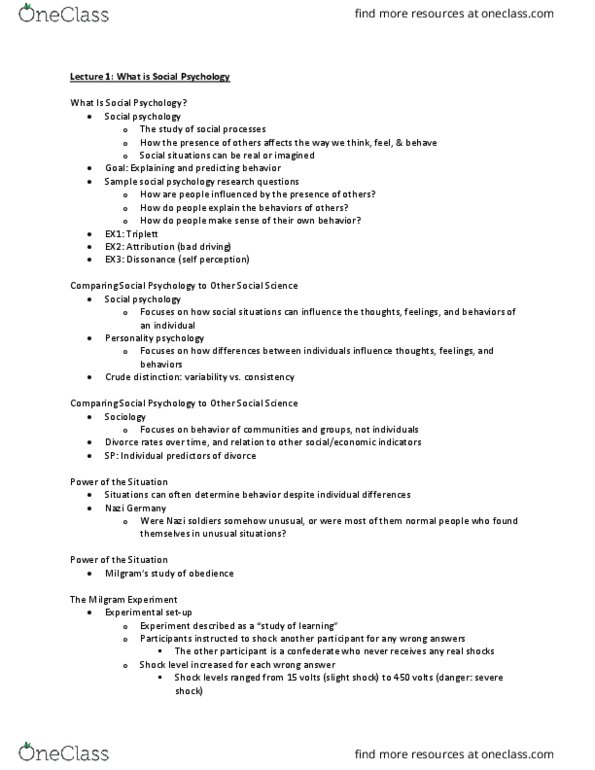 PSYB10H3 Lecture Notes - Lecture 1: Milgram Experiment, Fundamental Attribution Error, Construals thumbnail