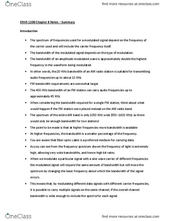 ENVS 1200 Chapter Notes - Chapter 8: Hertz, Sine Wave, Optical Fiber thumbnail