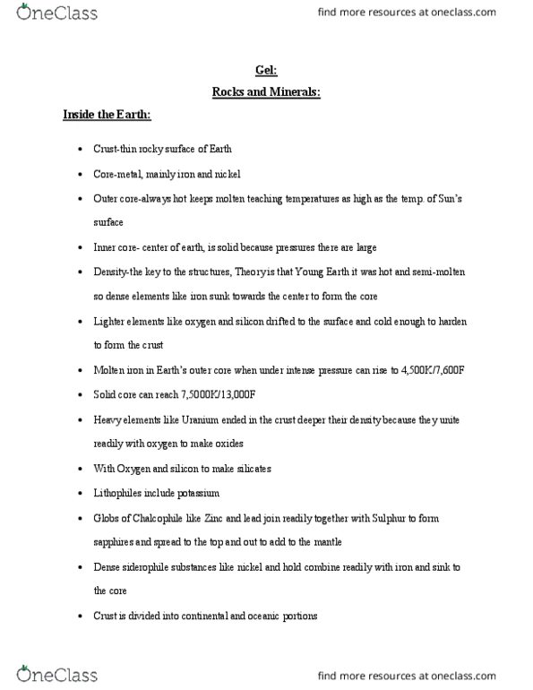 GEL 2 Lecture Notes - Lecture 2: Goldschmidt Classification, Outer Core, Inner Core thumbnail