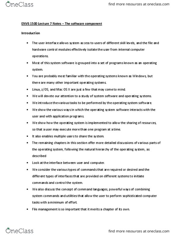 ENVS 1500 Lecture Notes - Lecture 7: Component-Based Software Engineering thumbnail