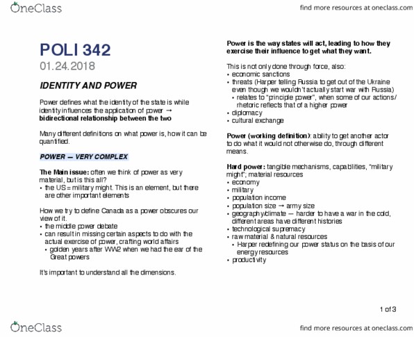 POLI 319 Lecture Notes - Lecture 3: Middle Power, Hard Power, Great Power thumbnail