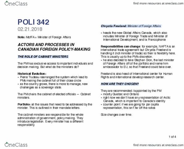 POLI 319 Lecture Notes - Lecture 7: Chrystia Freeland, Global Affairs Canada, North American Free Trade Agreement thumbnail