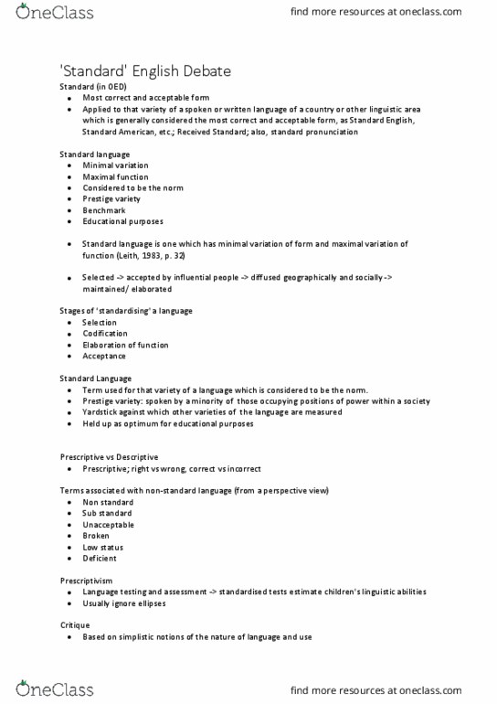 ATS1291 Lecture Notes - Lecture 9: Standard Written English, Standard Language, Sprachbund thumbnail