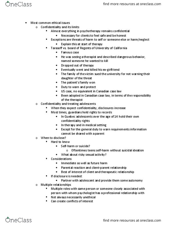 PSYC 403 Lecture Notes - Lecture 6: Suicidal Ideation, Therapeutic Relationship, Interpersonal Psychotherapy thumbnail