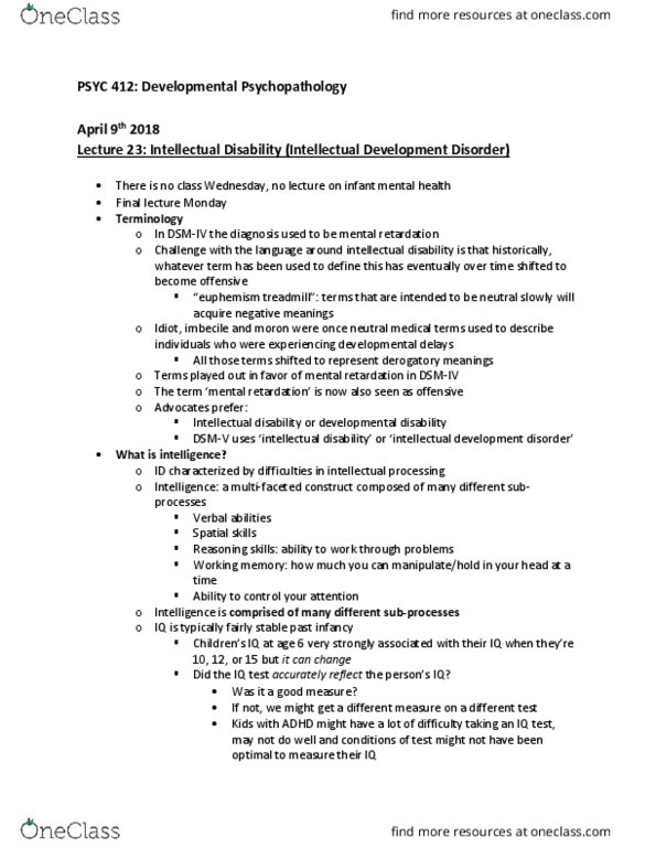 PSYC 412 Lecture Notes - Lecture 8: Euphemism, Developmental Disability, Intellectual Disability thumbnail