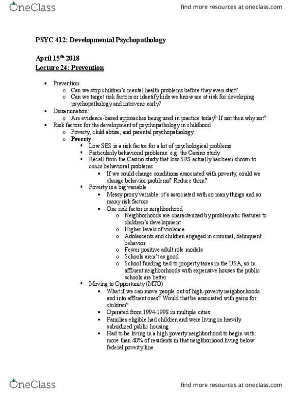 PSYC 412 Lecture Notes - Lecture 15: Generalized Anxiety Disorder, Psychopathology, Child Abuse thumbnail