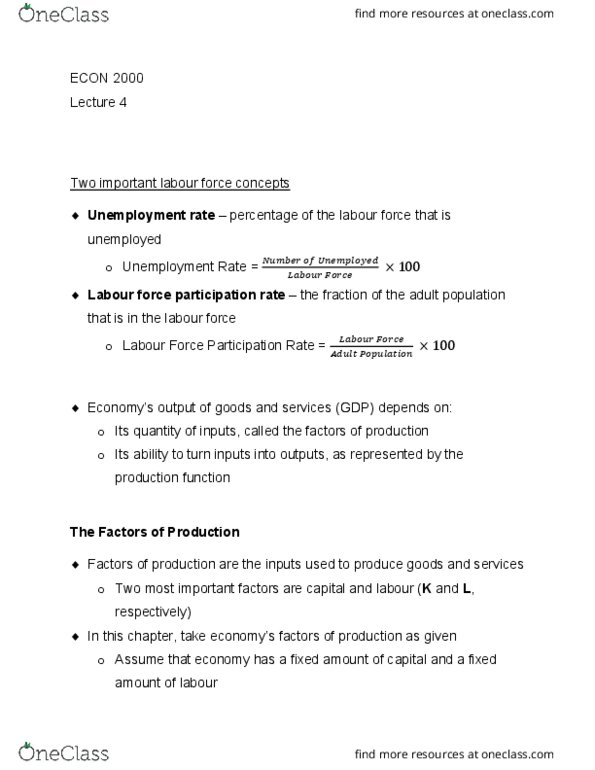ECON 2000 Lecture Notes - Lecture 4: Production Function, Farad thumbnail